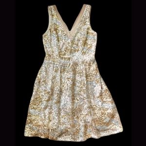 Badgley Mischka Gold Sequined Sleeveless Evening Dress